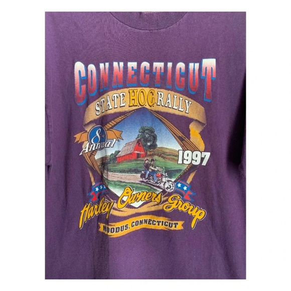 Vintage 90s Harley Davidson T-Shirt Size Large 1997Connecticut State Hog Rally - Picture 2 of 9